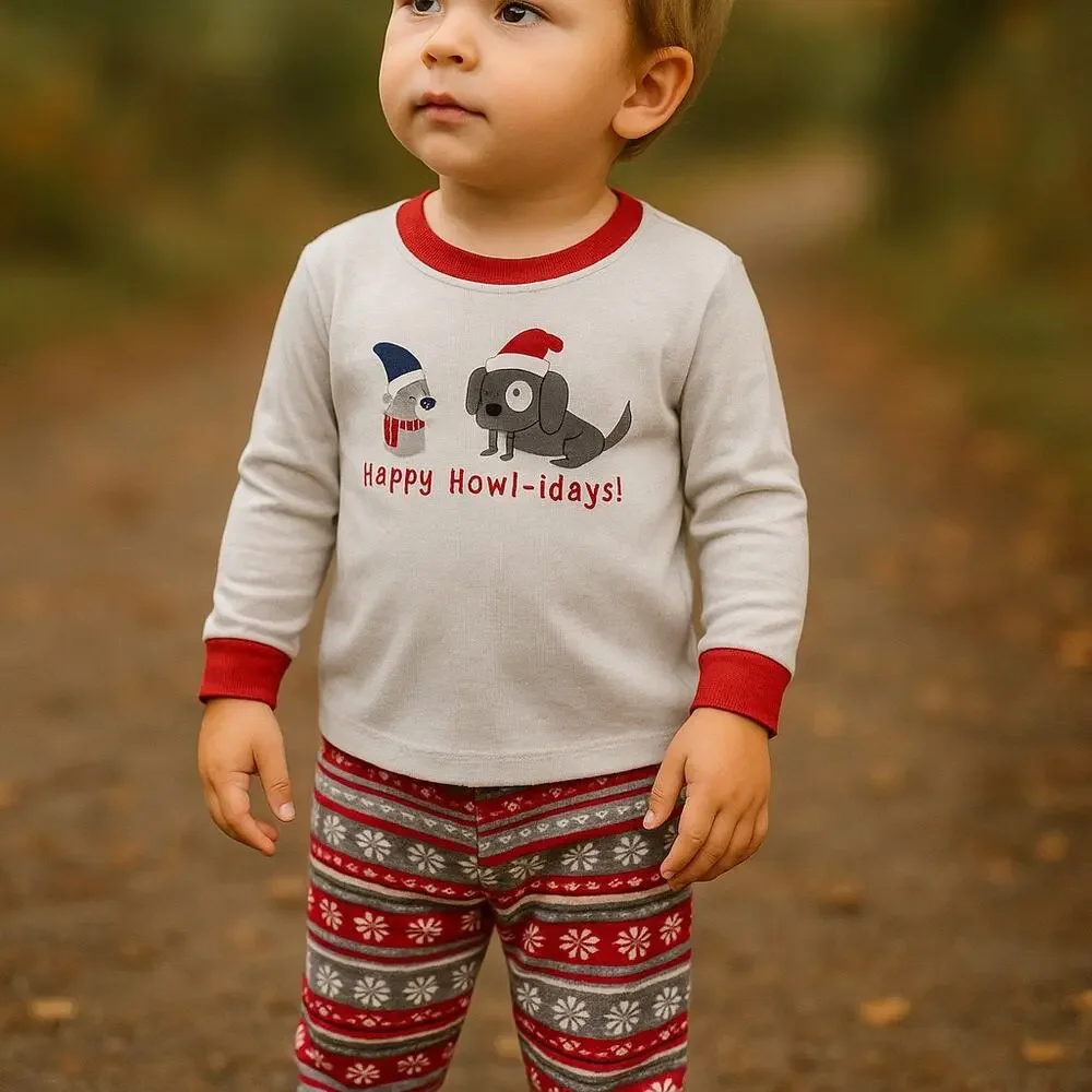Gymboree Unisex Pajamas Sz 4 Gymmies‎ Howl-idays 2 Pc Red Gray White Dogs